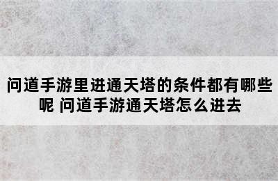 问道手游里进通天塔的条件都有哪些呢 问道手游通天塔怎么进去